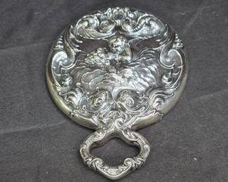 Antique Rare Art Nouveau Sterling Hand Mirror