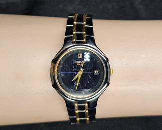 Vintage Pulsar Ladies Black & Gold Tone Watch
