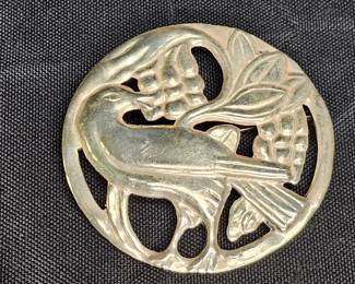 Sterling Silver Round Bird Brooch
