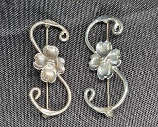2 Stuart Nye Sterling Silver Dogwood Blossom Pins
