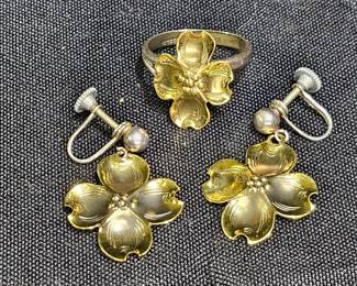 Stuart Nye Sterling Silver & Brass Ring & Earrings