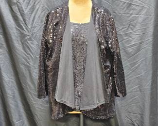 Slinky Brand Black Sequined Blouse & Jacket Set
