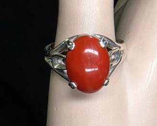 2 Red Coral Necklace, Earrings & Ring