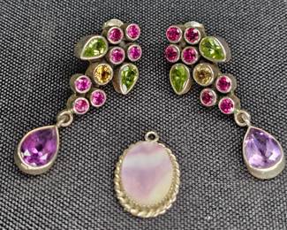 Sterling Multi Stone Earrings and Purple Pendant
