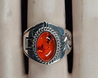 Sterling Silver Amber Ring