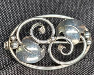 John L Art Deco Oval Silver Brooch