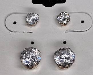 2 Pair CZ & Sterling Silver Post Earrings
