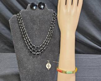 Black Glass Necklace, Earrings, Bracelet, & More