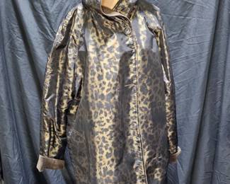 Dennis Basso Animal Print Faux Fur Lined Coat