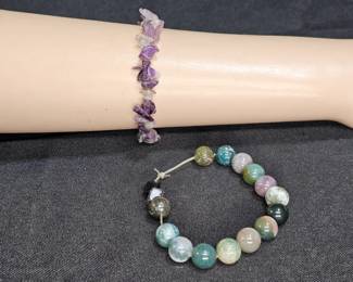 2 Natural Stone Bead & Chips Bracelets