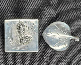 Stuart Nye Pinecone Brooch & Galax Leaf Brooch