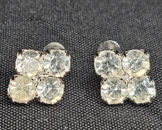 Clear Rhinestone Silver Tone Screw Beck Earrings