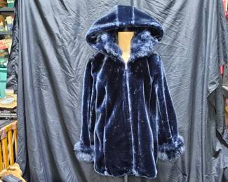 Dennis Basso Blue Faux Fur & Plush Zippered Jacket