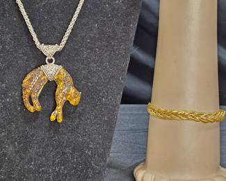 Silver Tone Leopard Necklace & Napier Bracelet