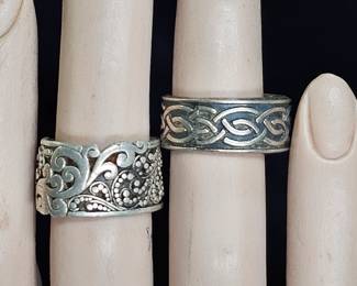2 Sterling Silver Ornate Band Rings
