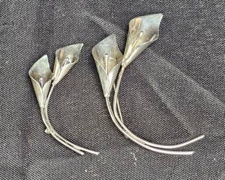 2 Stuart Nye Sterling Silver Calla Lilly Brooches