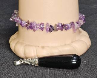 Amethyst Chip Bracelet & Black Agate Pendant