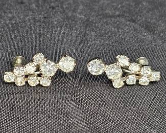  Vtg Clear Rhinestone Silver Tone Earrings