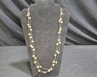 3 Strand Liquid Silver & Faux Peal Necklace