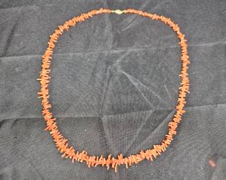 Natural Red Coral Branch Necklace w/ 14K Clasp