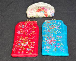 2 Embroidered Eye Glass Cases & Embroidered Pouch