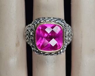Men's Silver Tone & Pink Stone Ring