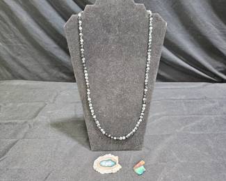 Obsidian Necklace, Geode Pin, & Agate Pendant