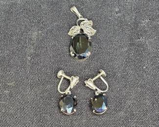 Sterling Silver & Hematite Pendant & Drop Earrings