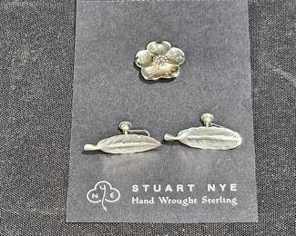 Stuart Nye Feather Earrings & Cherokee Rose Pin