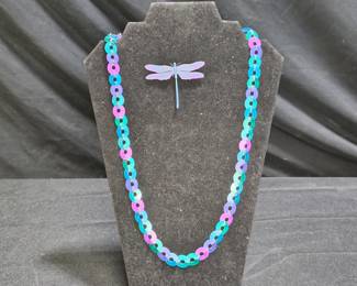Purple Dragonfly Pin & Anodized Washer Necklace