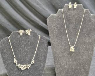 2 Clear Rhinestone Necklaces w/ Matching Earrings