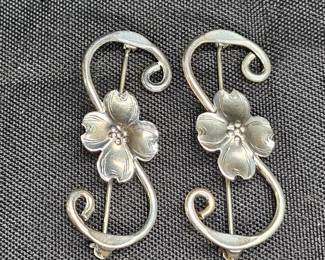 2 Stuart Nye Sterling Silver Dogwood Blossom Pins