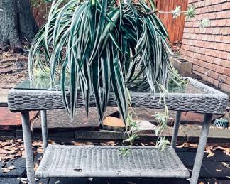 Patio White Wicker Glass Top Table