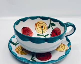 Vintage Hand Painted soup cup and saucer / made in Maorlica 