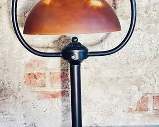 18" H Library Lamp with amber glass shade,antique bronze finish 