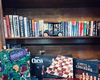 Icon Games, Chess Checkers, Scrabble,Impossibles, variety of books 