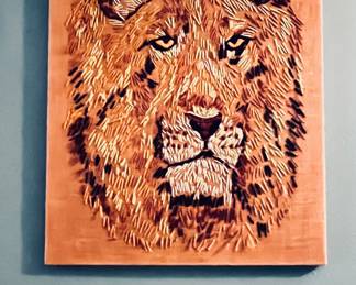 Huge Mid Century Lion Crewel 