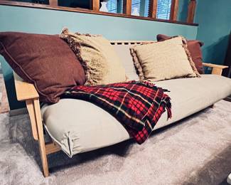 Light Wooden Futon Couch with 4 hugh comfortable pillows. 