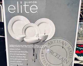 Gibson Plateware serves 8 people , Porcelain artisian made, New in Box.