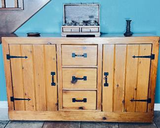 Solid Wood Dining Hutch / 3 Drawers / 2 wide doors that open