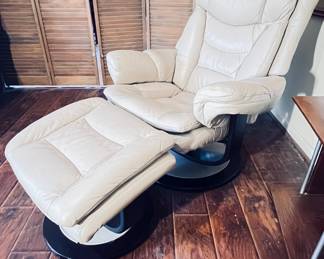 Ivory Color  Swivel Chair with Ottoman, Style of Barcalounger/ Side view