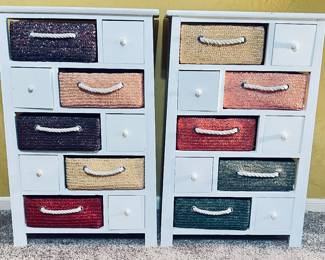 Shabby Chic , woven basket  5-drawer- / set of  two side by side , great for office, crafts, sewing items etc. 