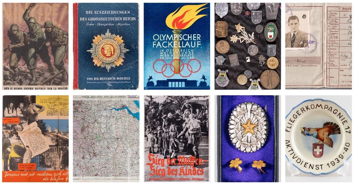 WWII Militaria, autographs, relics, daggers, ammo, photographs, documents, books, posters.