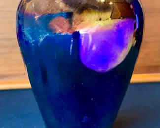 Hand-blown iridescent art glass vase