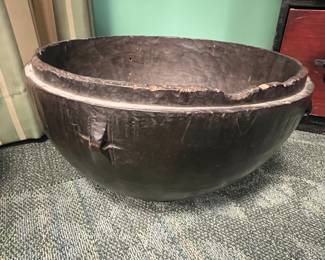 Antique large hand carved heavy hardwood one piece wood basin bowl, value $1800 OBO