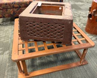  vintage Japanese Hinoki wood low table, likely a kotatsu frame- a traditional Japanese furniture piece used with a futon and heater for warmth, mid 20th century. $1,950/OBO