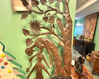 Hand-Forged Folk Art Metal Tree Wall Sculpture with Figures, $1,450/OBO