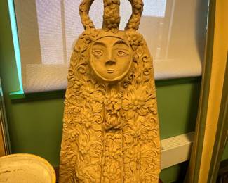 Large Terracotta / clay carved sculptural figurine, 20th c. Mexican influenced folk art, matte fish, value $1000 OBO