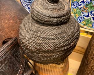 Antique Ifugao "Gor-Bun" or "Ulbung" rattan rice storage basket with a lid from the Philippines. $295/OBO
