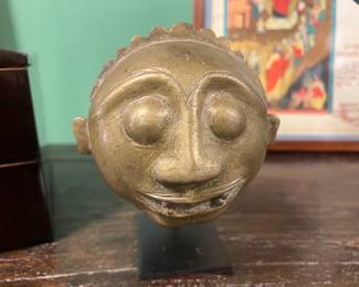 Pair of Vintage Ephiopian Brass architectural finial Heads -hollow cast ritual / Temple ornament, mounted, late 19th to mid 20th century Value $500 each OBO
